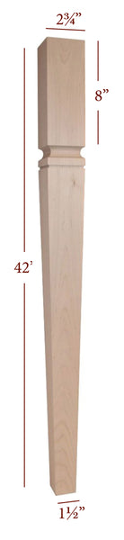 BAR22275-TP Slender Square Turned Tapered Mission Kitchen Bar Leg