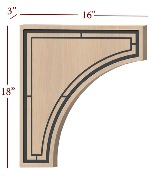 Fast-Snap Hood Corbel with Aztec Metal Inlay - 18" x 16" x 3"