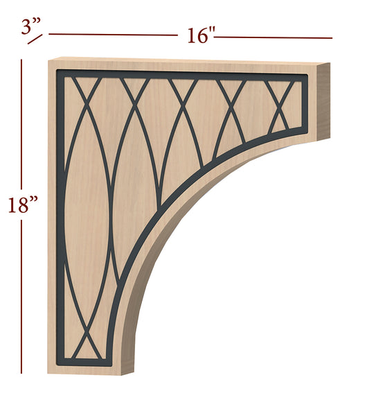 Fast-Snap Hood Corbel with Eden Metal Inlay - 18" x 16" x 3"