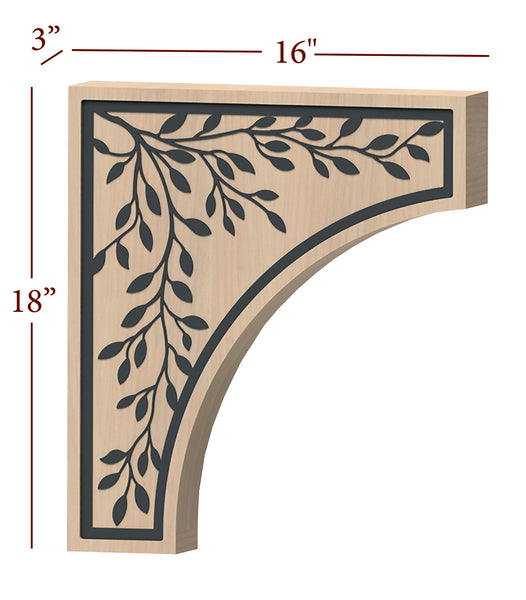 Fast-Snap Hood Corbel with Laurel Metal Inlay - 18" x 16" x 3"
