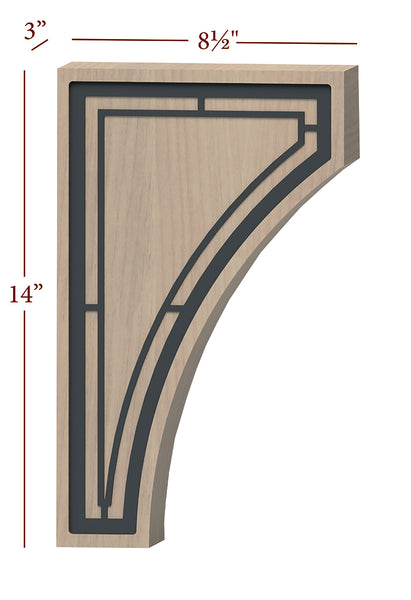 Fast-Snap Large Corbel with Aztec Metal Inlay - 14" x 8-1/2" x 3"