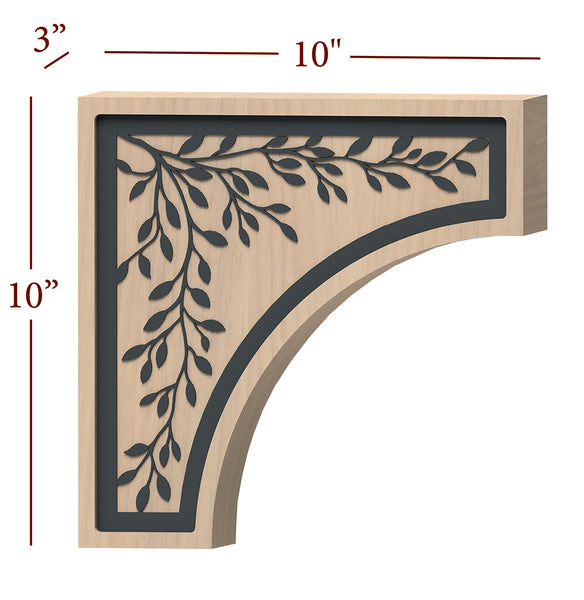 Fast-Snap Overhang Corbel with Laurel Metal Inlay - 10" x 10" x 3"