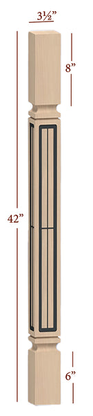Fast-Snap Mission Bar Post with Farmhouse Modern Metal Inlay - 42" x 3-1/2" x 3-1/2"