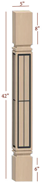 Fast-Snap Mission Bar Post with Farmhouse Modern Metal Inlay - 42" x 5" x 5"