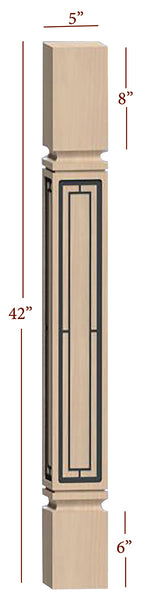 Fast-Snap Mission Bar Post with Aztec Metal Inlay - 42" x 5" x 5"