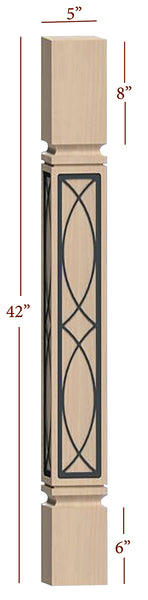 Fast-Snap Mission Bar Post with Vesica Metal Inlay - 42" x 5" x 5"