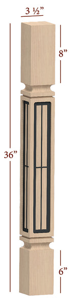 Fast-Snap Mission Island Post with Farmhouse Modern Metal Inlay - 36" x 3-1/2" x 3-1/2"