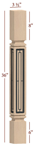 Fast-Snap Mission Island Post with Aztec Metal Inlay - 36" x 3-1/2" x 3-1/2"