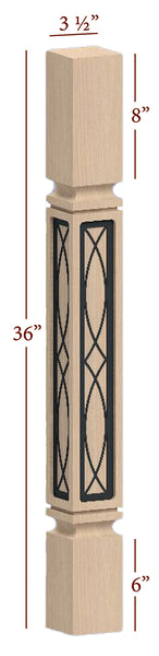 Fast-Snap Mission Island Post with Vesica Metal Inlay - 36" x 3-1/2" x 3-1/2"