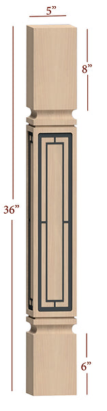Fast-Snap Mission Island Post with Aztec Metal Inlay - 36" x 5" x 5"