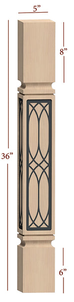 Fast-Snap Mission Island Post with Cathedral Metal Inlay - 36" x 5" x 5"