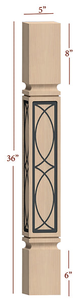 Fast-Snap Mission Island Post with Vesica Metal Inlay - 36" x 5" x 5"