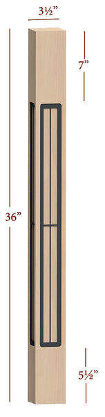 Fast-Snap Skyline Island Post with Farmhouse Modern Metal Inlay - 36" x 3-1/2" x 3-1/2"
