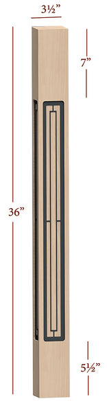 Fast-Snap Skyline Island Post with Aztec Metal Inlay - 36" x 3-1/2" x 3-1/2"