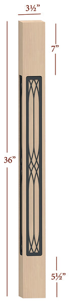 Fast-Snap Skyline Island Post with Cathedral Metal Inlay - 36" x 3-1/2" x 3-1/2"