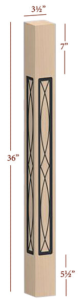 Fast-Snap Skyline Island Post with Vesica Metal Inlay - 36" x 3-1/2" x 3-1/2"