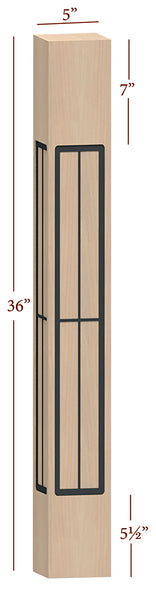 Fast-Snap Skyline Island Post with Farmhouse Modern Metal Inlay - 36" x 5" x 5"