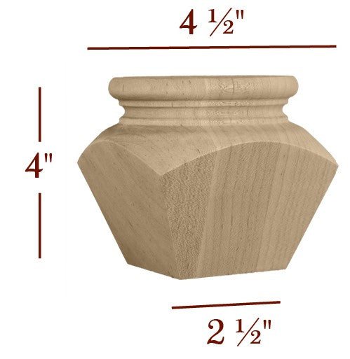 Emma Square Plain Tapered 4" Tall Cabinet Bun Foot - Large