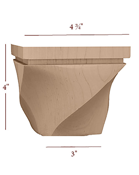 Large Helix Left Twist 4" Tall Cabinet Bun Foot