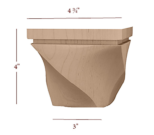 Large Helix Right Twist 4" Tall Cabinet Bun Foot
