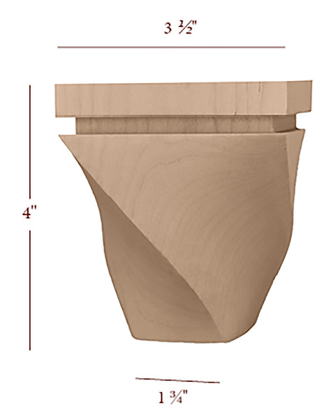 Small Helix Right Twist 4" Tall Cabinet Bun Foot