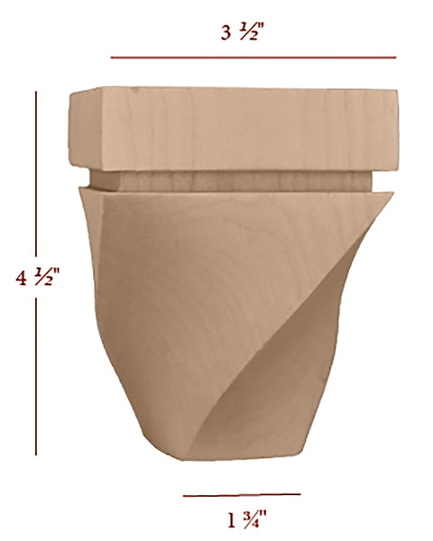 Small Helix Left Twist 4.5" Tall Cabinet Bun Foot