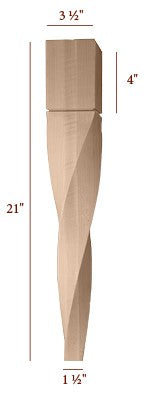 21" Helix Medium Double Twist Tapered Furniture Leg - Left