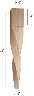 21" Helix Medium Double Twist Tapered Furniture Leg - Right
