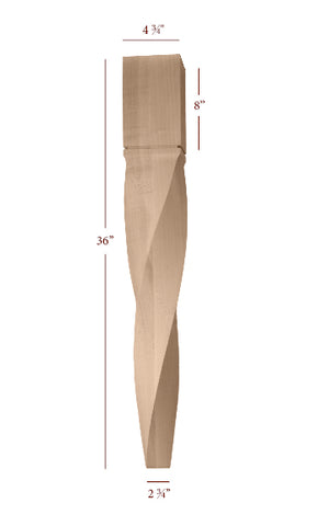ISL64475-TDTW-L Massive Helix Double Left Twist Tapered Kitchen Island Leg