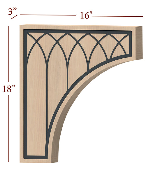 Fast-Snap Hood Corbel with Cathedral Metal Inlay - 18" x 16" x 3"