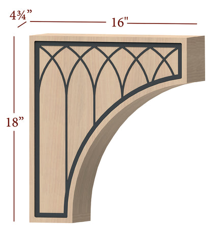 Fast-Snap Hood Corbel with Cathedral Metal Inlay - 18" x 16" x 4-3/4"