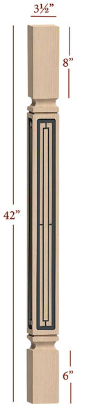 Fast-Snap Mission Bar Post with Aztec Metal Inlay - 42" x 3-1/2" x 3-1/2"
