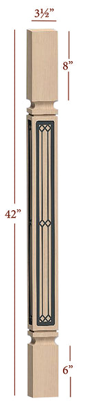 Fast-Snap Mission Bar Post with Windsor Metal Inlay - 42" x 3-1/2" x 3-1/2"