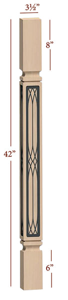 Fast-Snap Mission Bar Post with Cathedral Metal Inlay - 42" x 3-1/2" x 3-1/2"
