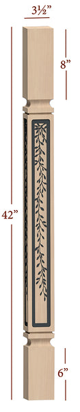 Fast-Snap Mission Bar Post with Laurel Metal Inlay - 42" x 3-1/2" x 3-1/2"