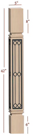 Fast-Snap Mission Bar Post with Windsor Metal Inlay - 42" x 5" x 5"