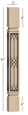 Fast-Snap Mission Bar Post with Cathedral Metal Inlay - 42" x 5" x 5"