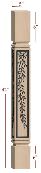 Fast-Snap Mission Bar Post with Laurel Metal Inlay - 42" x 5" x 5"