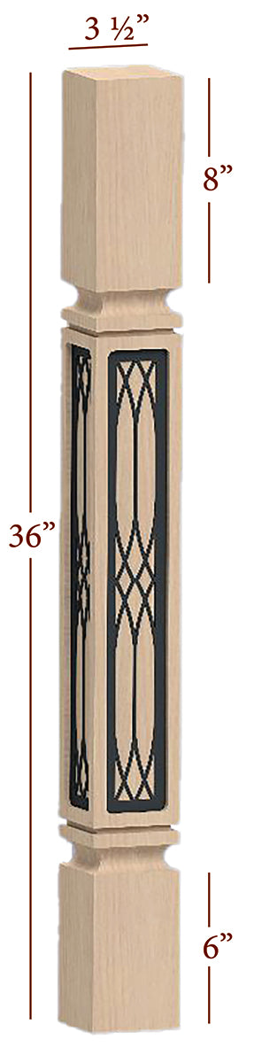 Fast-Snap Mission Island Post with Cathedral Metal Inlay - 36" x 3-1/2" x 3-1/2"