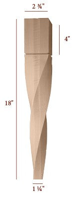 18" Helix Slender Double Twist Tapered Furniture Leg - Left