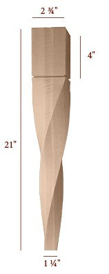 21" Helix Slender Double Twist Tapered Furniture Leg - Left