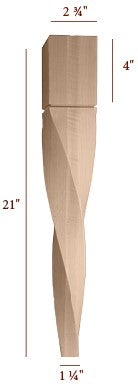 21" Helix Slender Double Twist Tapered Furniture Leg - Right