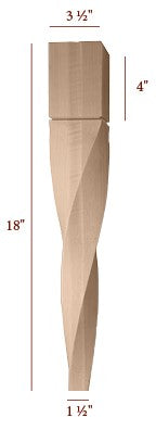 18" Helix Medium Double Twist Tapered Furniture Leg - Left
